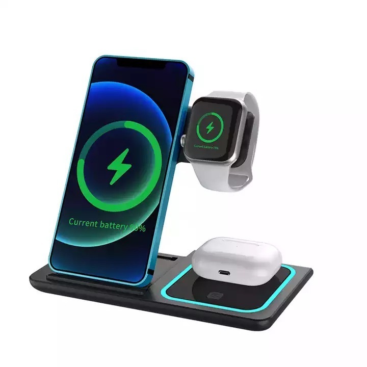 high quality manufacturer wholesale 15w 3 in 1 foldable wireless charger with charger light