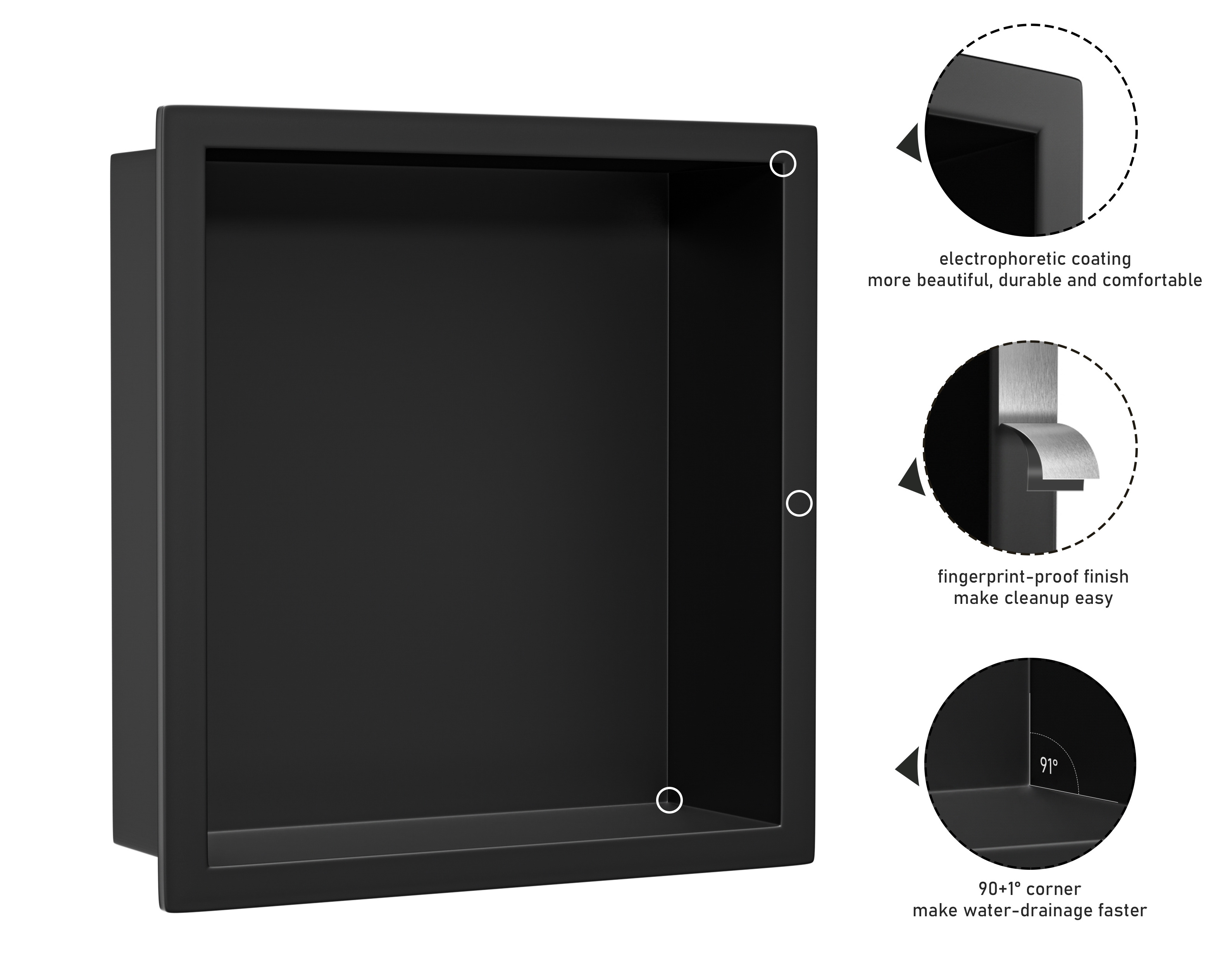 Custom High Quality Bathroom 304 Stainless Steel Black Single Double Three Four Recessed Shower Niches Black Shower Niches