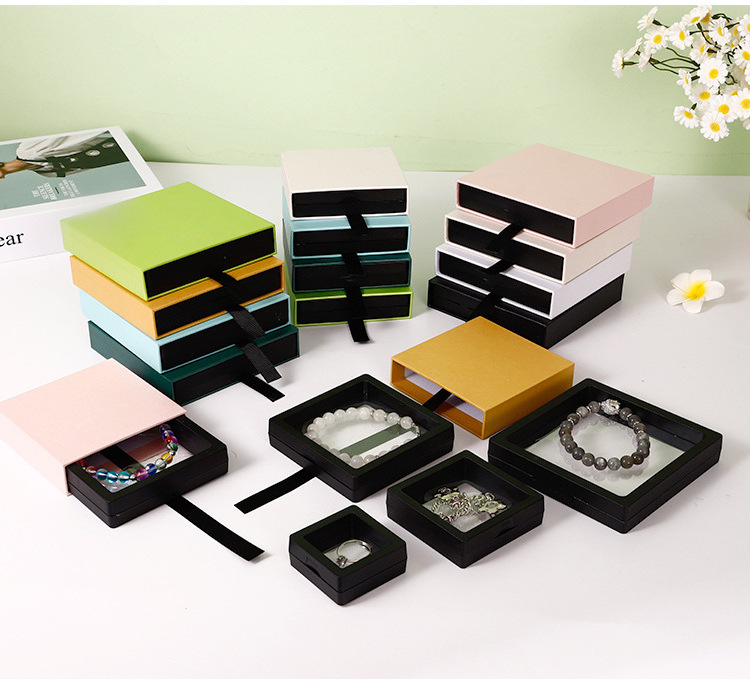 Custom 3D Luxury Floating Jewelry Boxes Packaging Clear Case Cardboard Paper Drawer Box For Ring Necklace