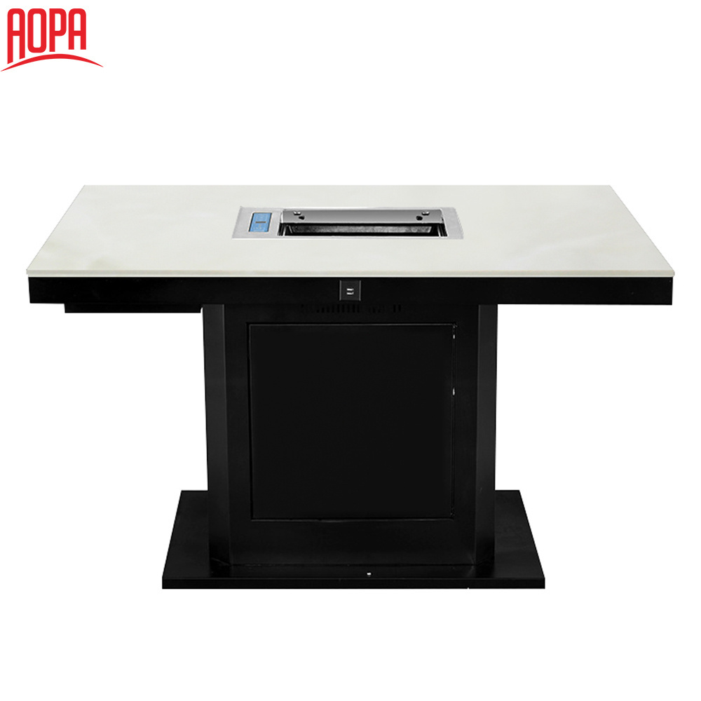 AOPA Custom Selling Indoor Smokeless Equipment Commercial Dining Restaurant Furniture Hotpot Electric Korean BBQ  Grill Table