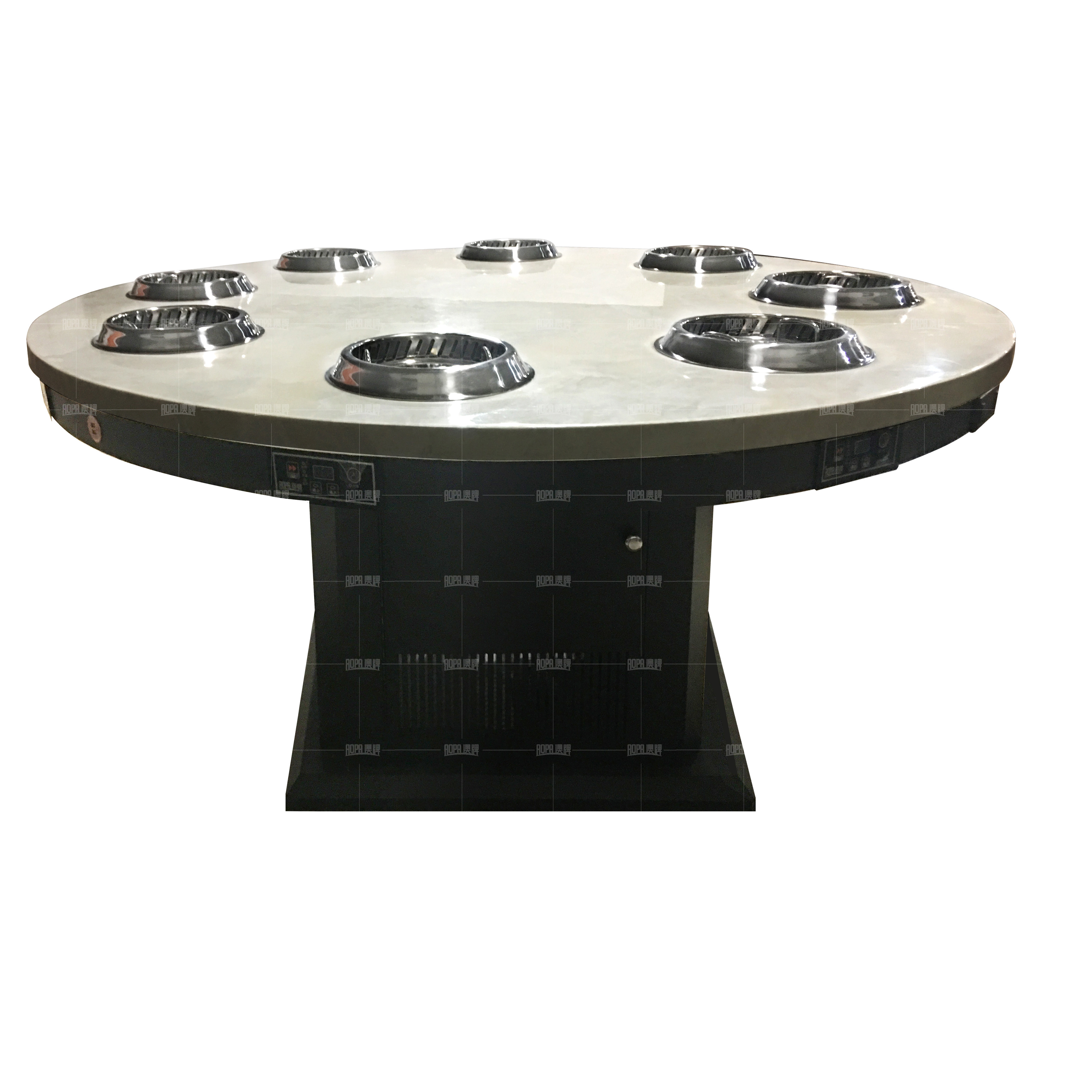 China Supplier Exquisite Carved Craft Metal Frame Restaurant Round Hot Pot Dining Wood Table