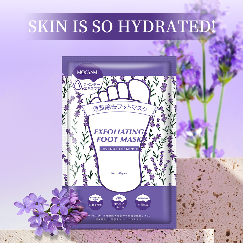 OEM Foot Skin Care Sheet Mask Socks Exfoliating Peel Cracked Heels Dry Dead Hydrating Moisturising Lavender Foot Mask