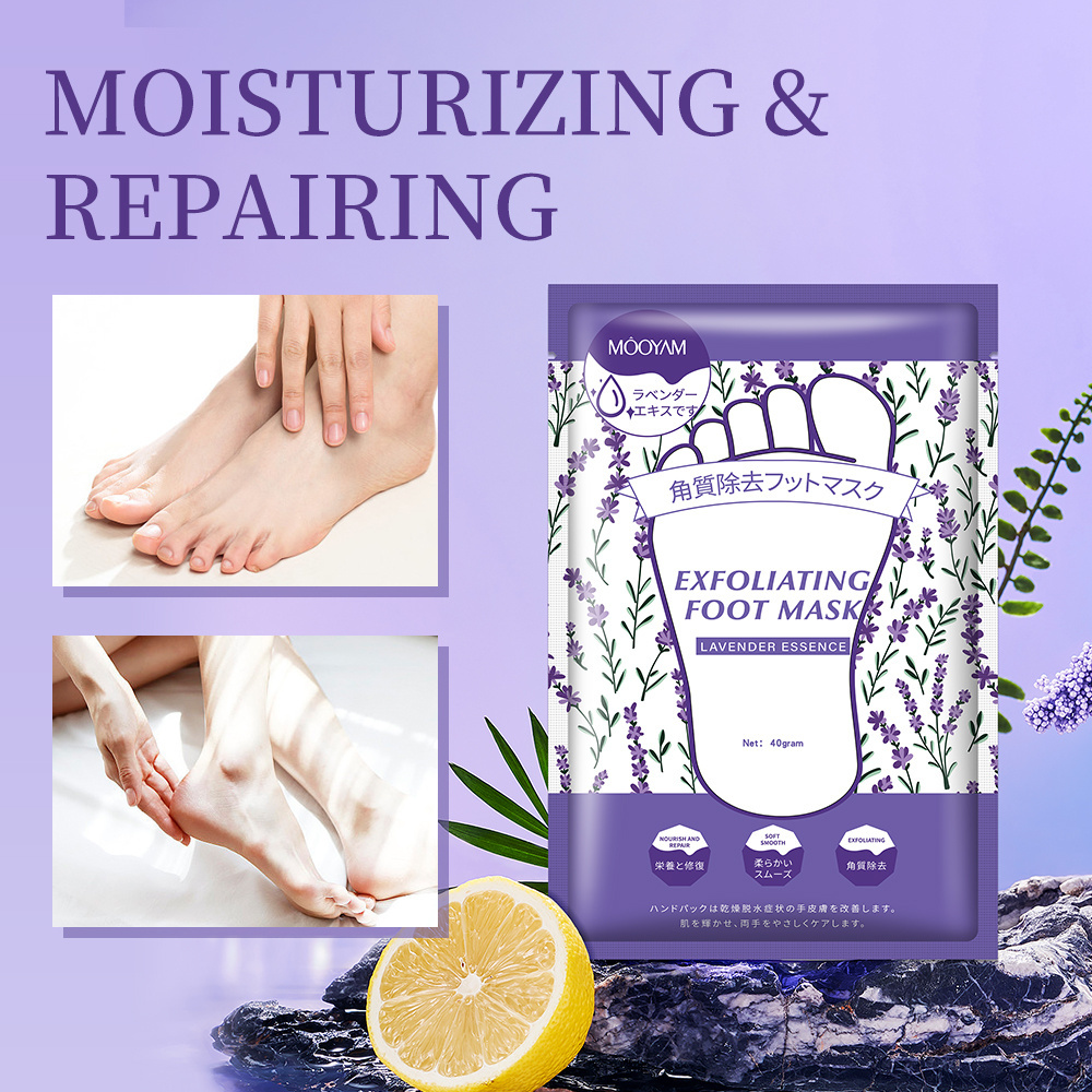 OEM Foot Skin Care Sheet Mask Socks Exfoliating Peel Cracked Heels Dry Dead Hydrating Moisturising Lavender Foot Mask