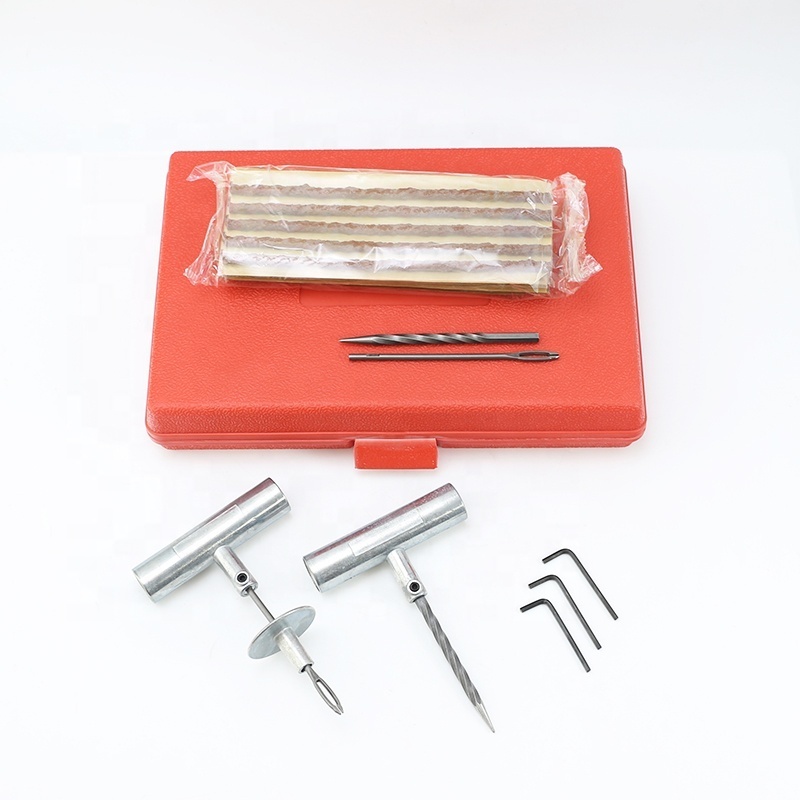 Red Box Tire Repair Tool Kit Split Eye Needle Zinc T-Handle Insert Tool Spiral Cement Tool 6*200mm Tyre Seals Brown Tire Strings