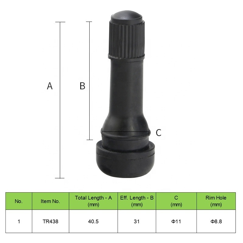 TR438 Diameter 8.8MM Copper Snap-in Rubber Tubeless Tire Valves Wheel Rim Stem EPDM Tyre Nipples Plastic Valve Cap Brass Core