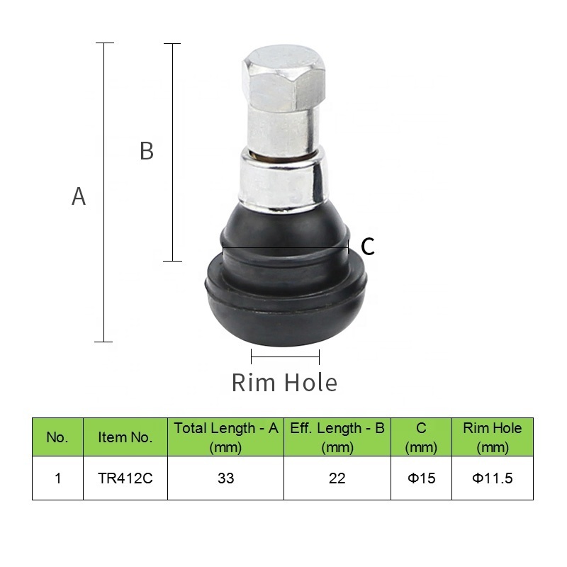 TR414C Tire Valve Brass TR413C Snap in Valve TR412C TR415C TR418C Tubeless Rubber Tyre Air Valve Stem Car Tire Plug