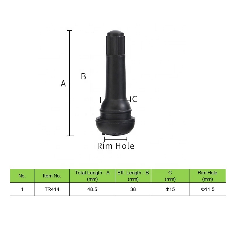 High Quality Professional Tubeless Tire Valves for Car TR414 Factory Direct Supply Snap in Rubber Tire Valve TR414