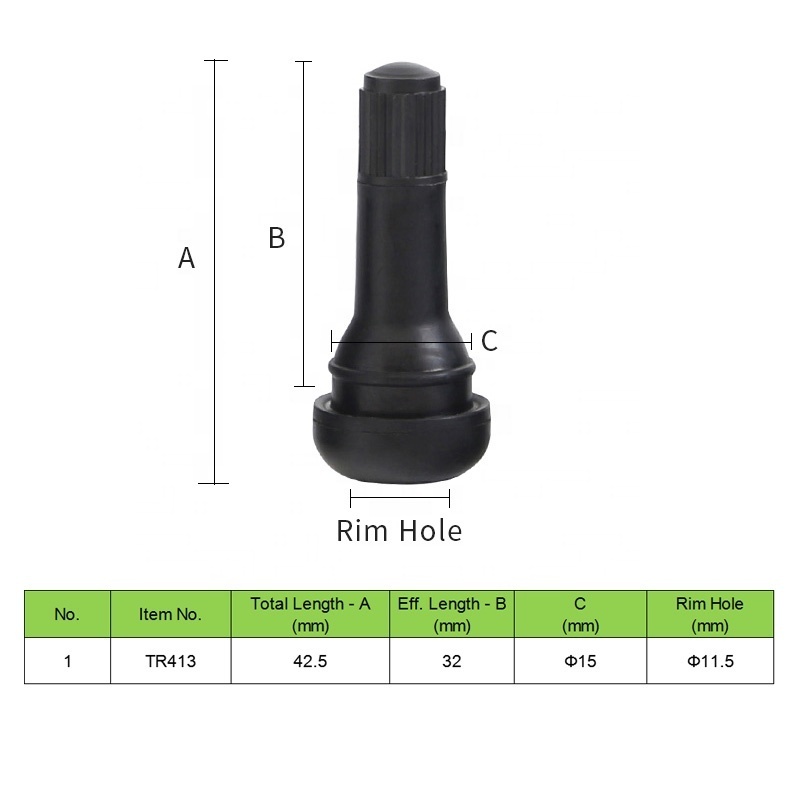 Hot Sale High Quality Tubeless Tire Valves for Car TR413 Factory Direct Supply Snap in Rubber Tire Valve TR413