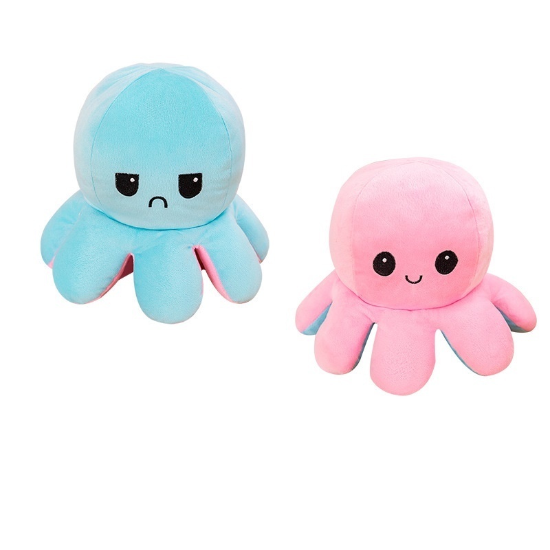 Wholesale Factory Cheap 30cm Octopus Plushie Toy Reversible Stuffed Animal Flip Emotion Reversible Stuffed Octopus Plush Toy