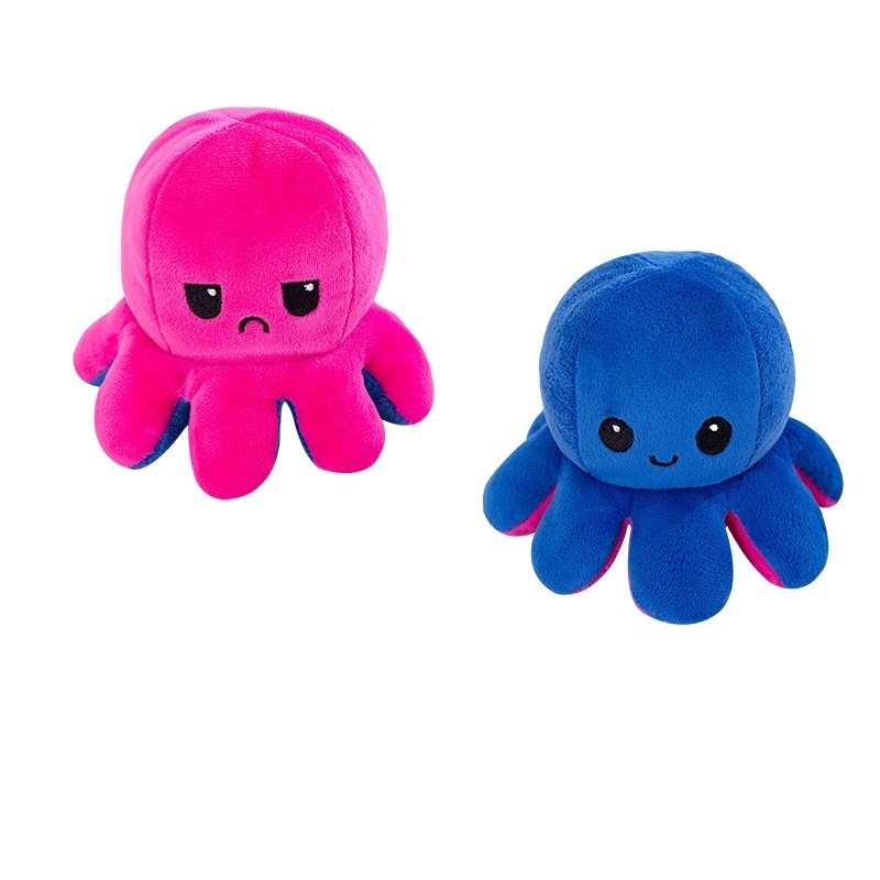 Wholesale Factory Cheap 30cm Octopus Plushie Toy Reversible Stuffed Animal Flip Emotion Reversible Stuffed Octopus Plush Toy