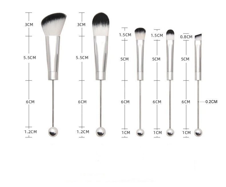 5-Piece Custom DIY Beaded Metal Handle Makeup Brush Set for Professional Loose Powder Blush Eyeshadow Eyebrow Beauty Tools