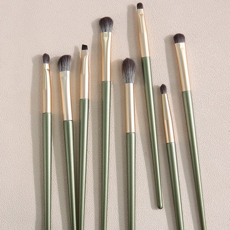 8pcs Green Eyebrow Eyeshadow Brush Set Wood Handle Eye Shader Makeup Brushes Professional Beauty Makeup Tools