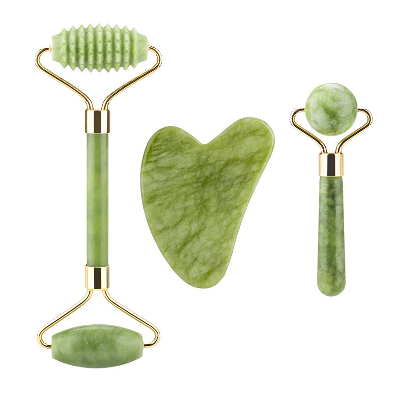 Wholesale Rose Quartz Face Massage Facial Tools Jade Roller Custom Logo Facial Jade Stone Massage Roller Gua Sha Tool Set