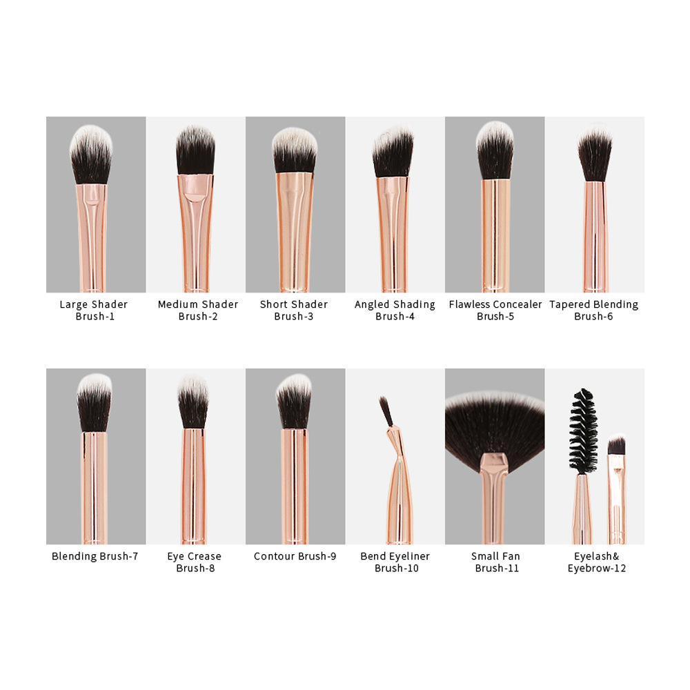 12pcs Private Label Professional Eye Shader Makeup Brushes,Blending Crease Highlight Eyebrow Eyeshadow Brush Set