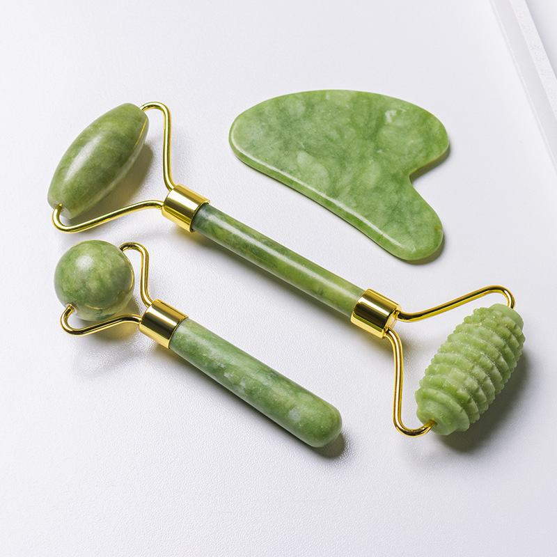 Wholesale Rose Quartz Face Massage Facial Tools Jade Roller Custom Logo Facial Jade Stone Massage Roller Gua Sha Tool Set