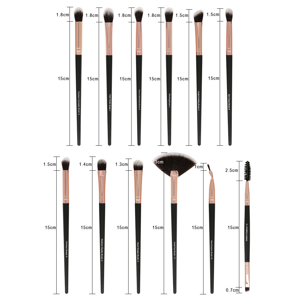 12pcs Private Label Professional Eye Shader Makeup Brushes,Blending Crease Highlight Eyebrow Eyeshadow Brush Set