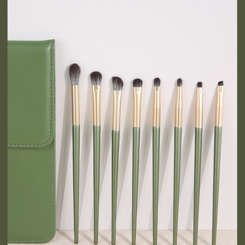 8pcs Green Eyebrow Eyeshadow Brush Set Wood Handle Eye Shader Makeup Brushes Professional Beauty Makeup Tools