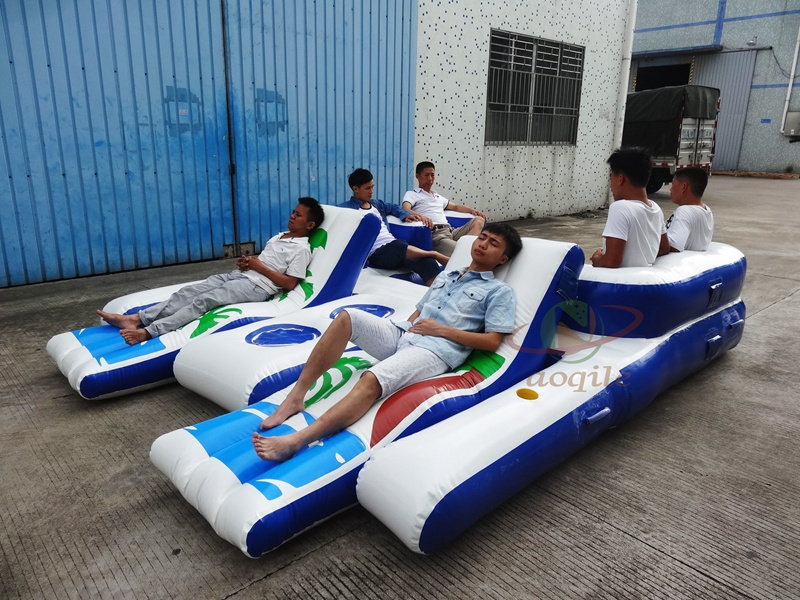 Newest Party Raft For Lake Water Sport Game Tropical Tahiti Inflatable Floating Island Lounger