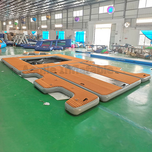 Inflatable Teak Water Pontoon Platform Inflatable Yacht Floating Island Dock Water Rest Area