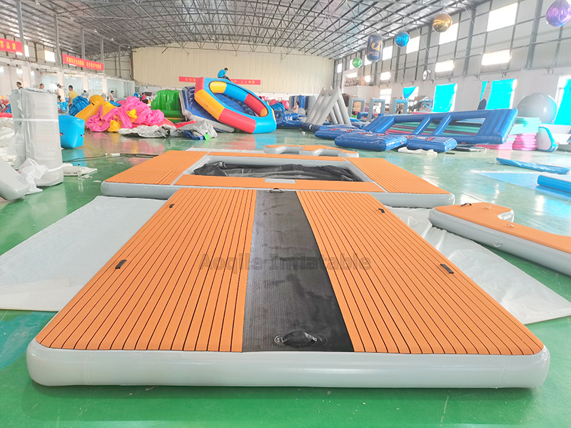 Inflatable Teak Water Pontoon Platform Inflatable Yacht Floating Island Dock Water Rest Area