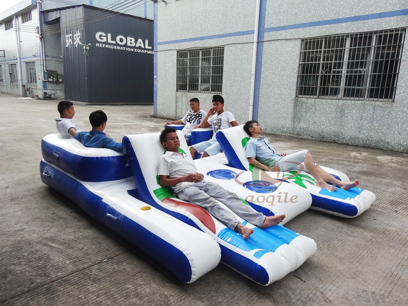 Newest Party Raft For Lake Water Sport Game Tropical Tahiti Inflatable Floating Island Lounger