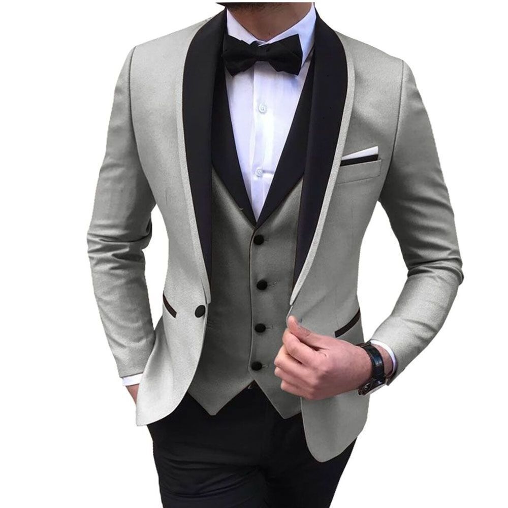 Men Suits Slim Fit 3 Pieces Formal Business Tuxedos One Button Wedding Men's Suit Men Blazer Black And White Blazer