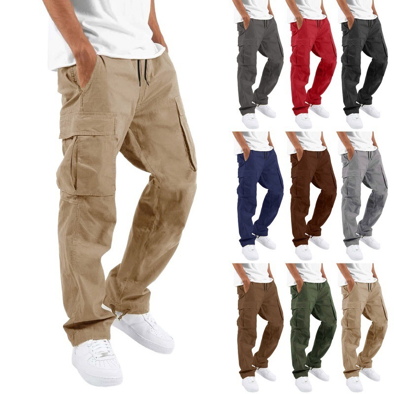 Manufacturer Black Casual Summer Lightweight Men Fabric 6 Pocket Track Pants Custom Trousers Cargo Pantalon Homme