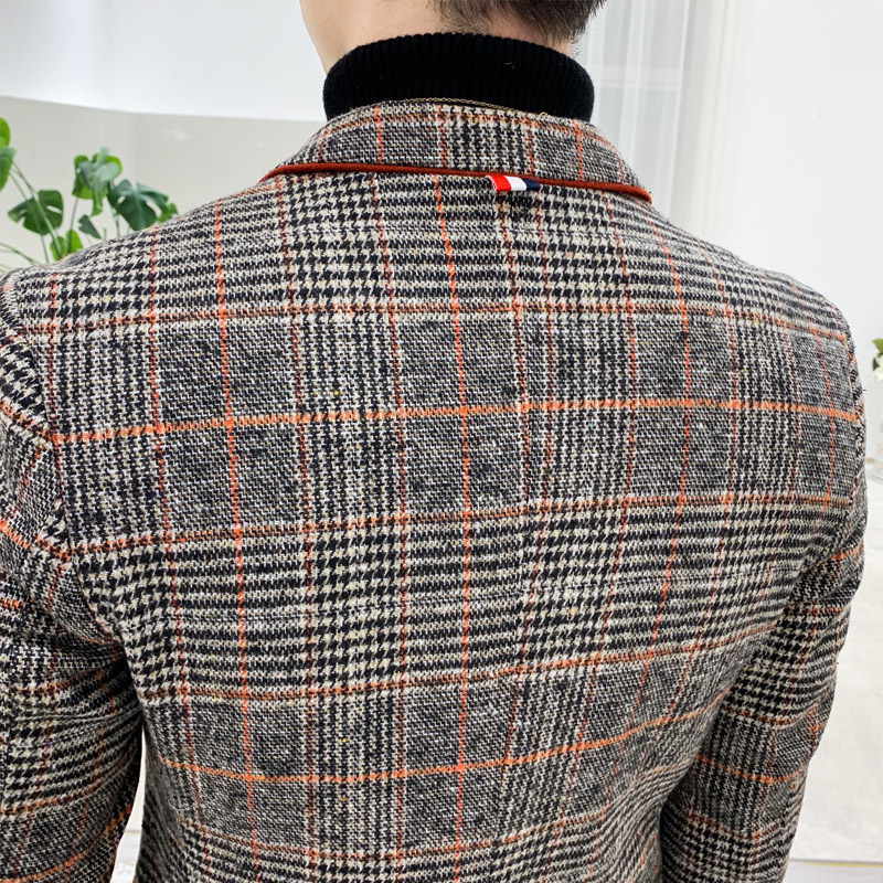 New Arrival Woolen Blazer For Men Korean Style Coat Hombre Stylish Slim Fit Casual Tweed Plaid Men Blazer Jacket