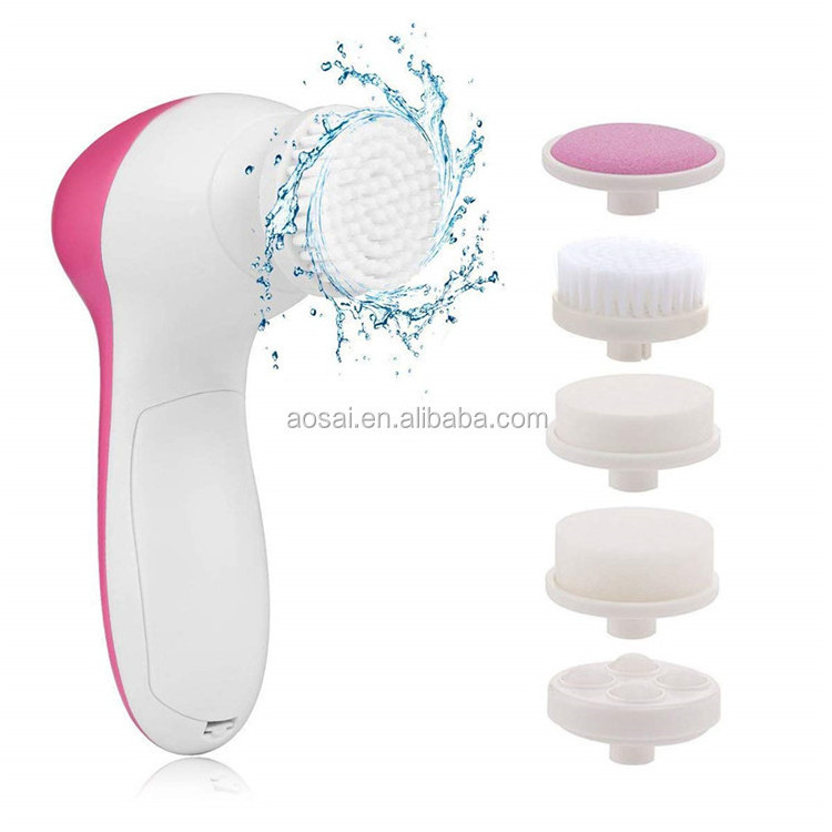 5 in 1 facial cleansing brush / sonic face cleanser and massager brush /waterproof facial cleansing spin brush set