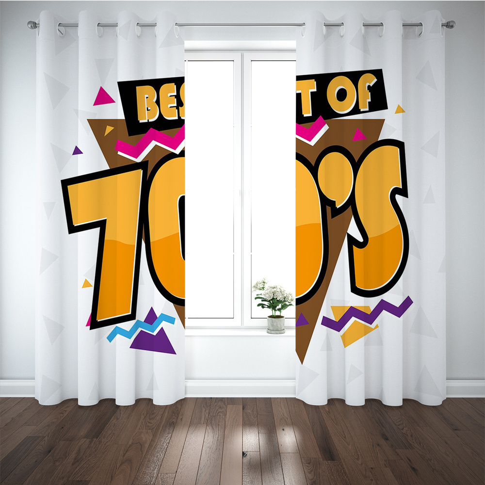 Wholesale 70s Party Decorations,Party Time 70s Music Theme Retro 3D Printed office window curtains