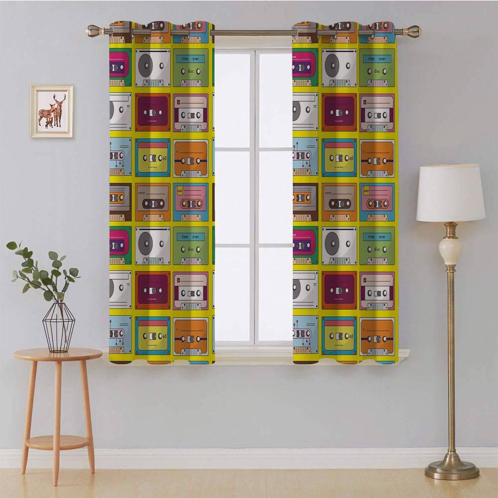 Wholesale 70s Party Decorations,Music Tape Artistic Pattern Audio 3D Printed arch window curtains