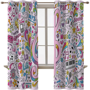 Wholesale 70s Party Decorations,Music Clef Groovy Psychedelic Doodles 3D Printed window curtain pole