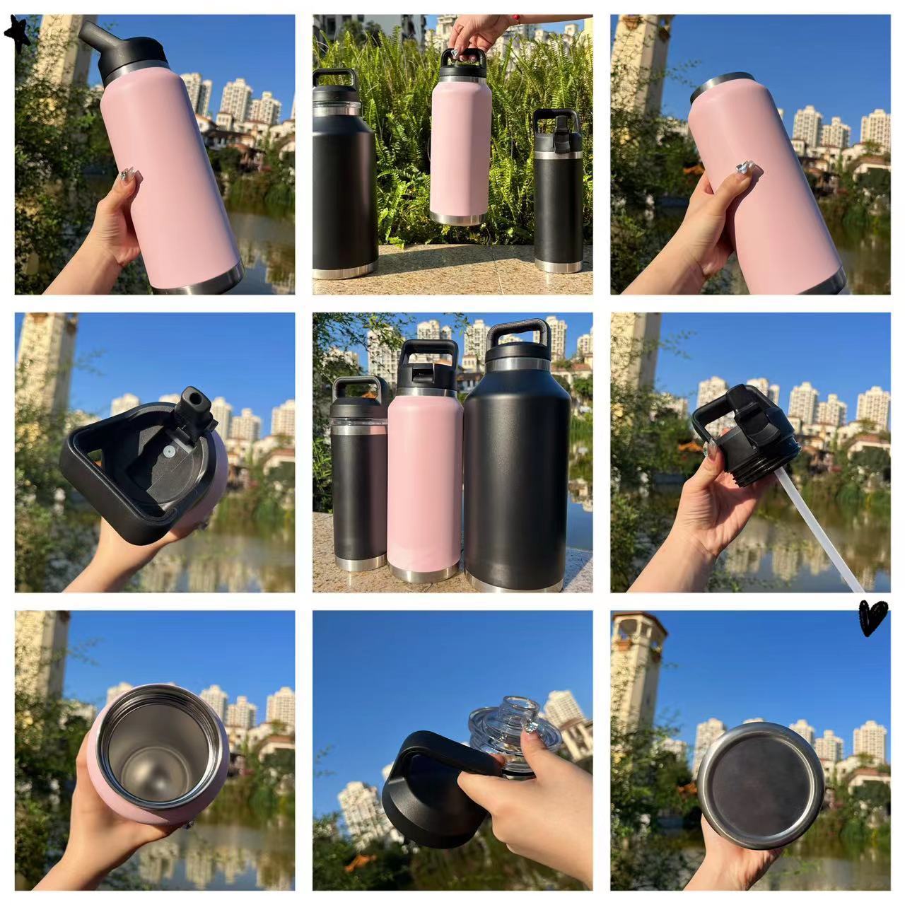 Newly 36oz Yetys Travel flasks Stainless Steel Sports bottle Powder Coated Yetirambller Water Bottle with Wide Mouth chug Lid