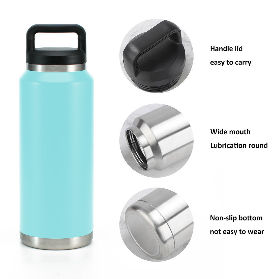 Newly 36oz Yetys Travel flasks Stainless Steel Sports bottle Powder Coated Yetirambller Water Bottle with Wide Mouth chug Lid