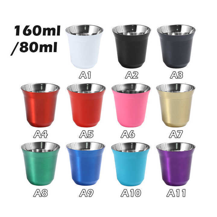 custom Wholesale 80 ml 2.7oz 160 ml 5.5 oz 250ml 8.5 oz  Mirror Double Wall Insulated Cups Stainless Steel Espresso Coffee Cups