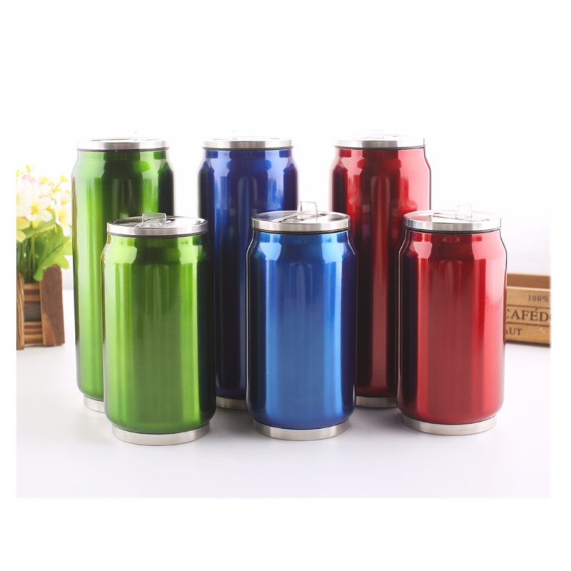 Car travel vacuum insulated cola shape stainless steel water bottle flask can fancy mug coffee thermoses with straw