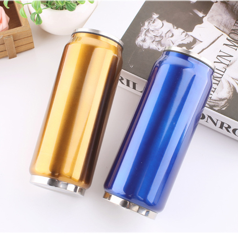 Car travel vacuum insulated cola shape stainless steel water bottle flask can fancy mug coffee thermoses with straw