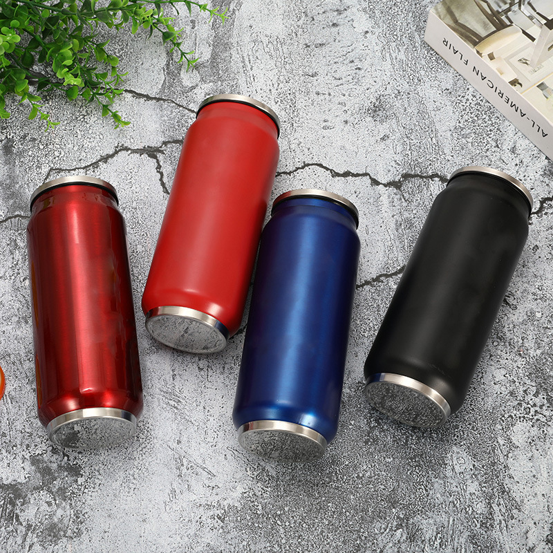 Car travel vacuum insulated cola shape stainless steel water bottle flask can fancy mug coffee thermoses with straw