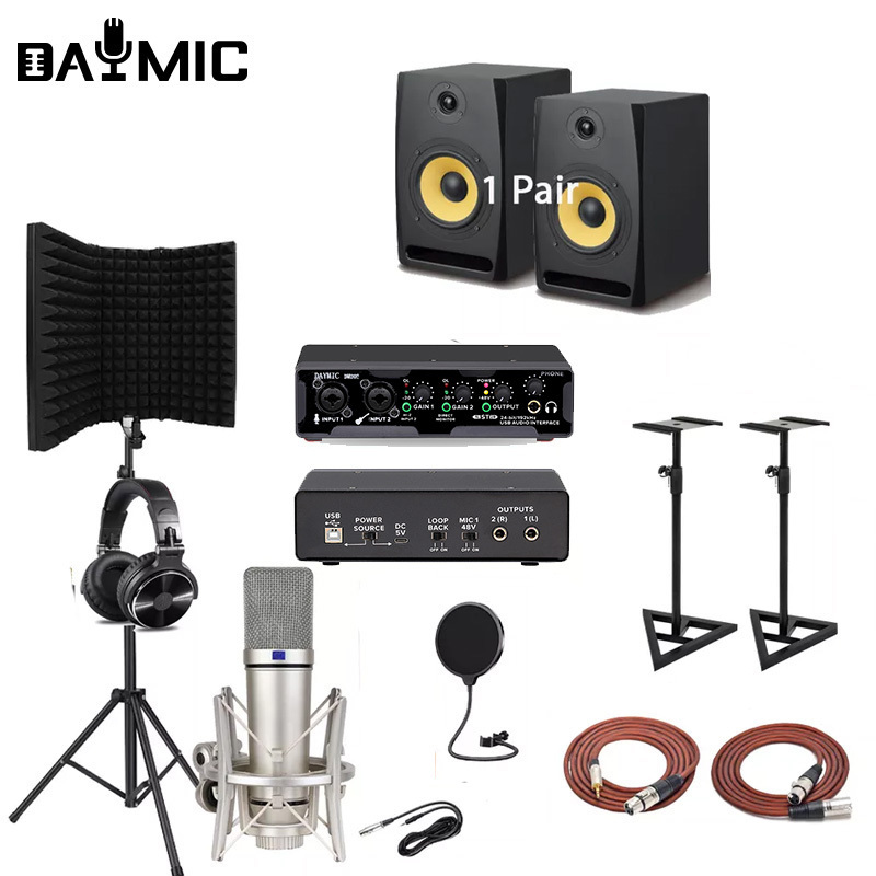 Professional Studio record Monitors speaker 34mm Microphone Headphones sound card home club Broadcast Recording Equipment Kit