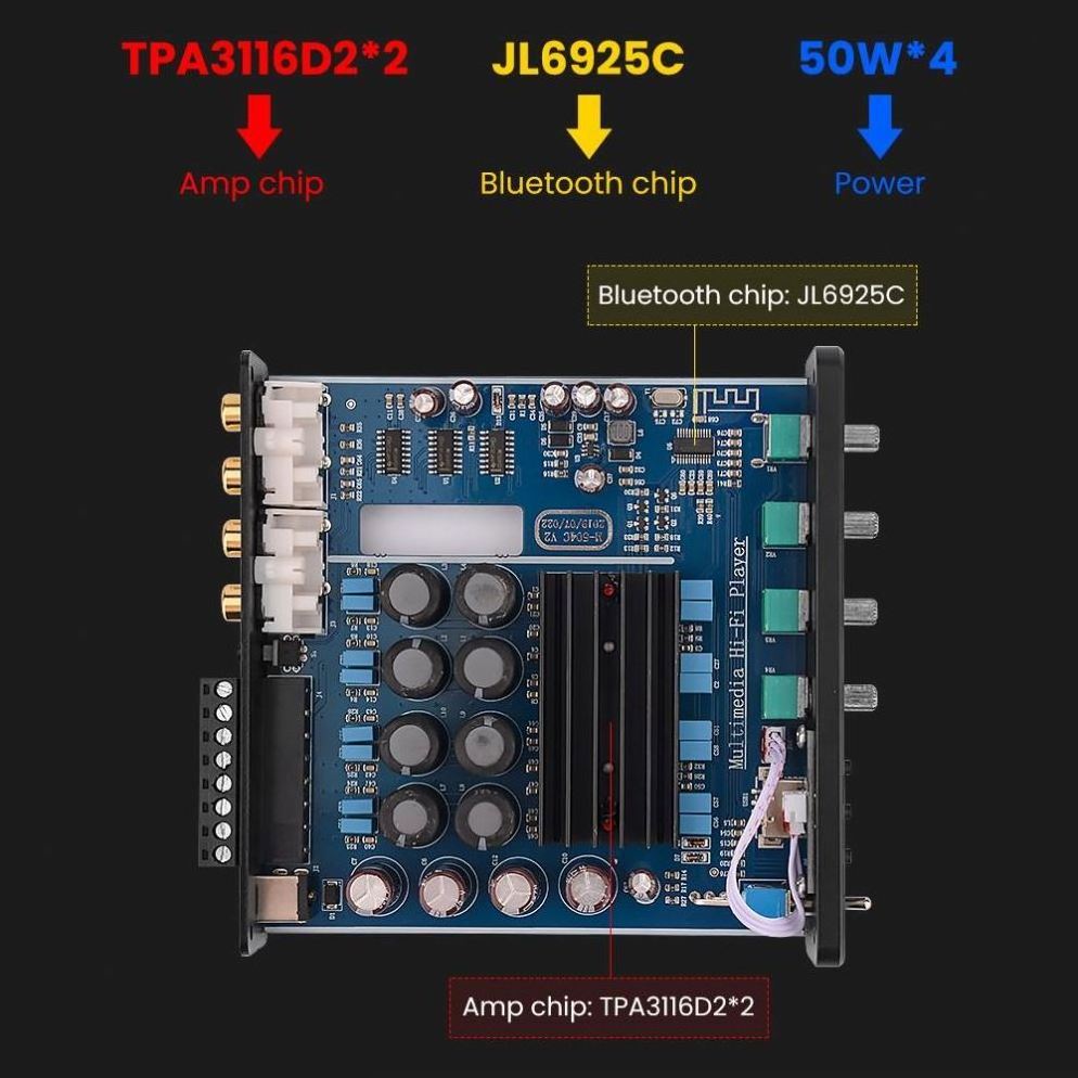 Factory 4 Channel BT 5.0 HiFi Mini Amplifier 50Wx4 amplifier 100wrms high quality amplifier