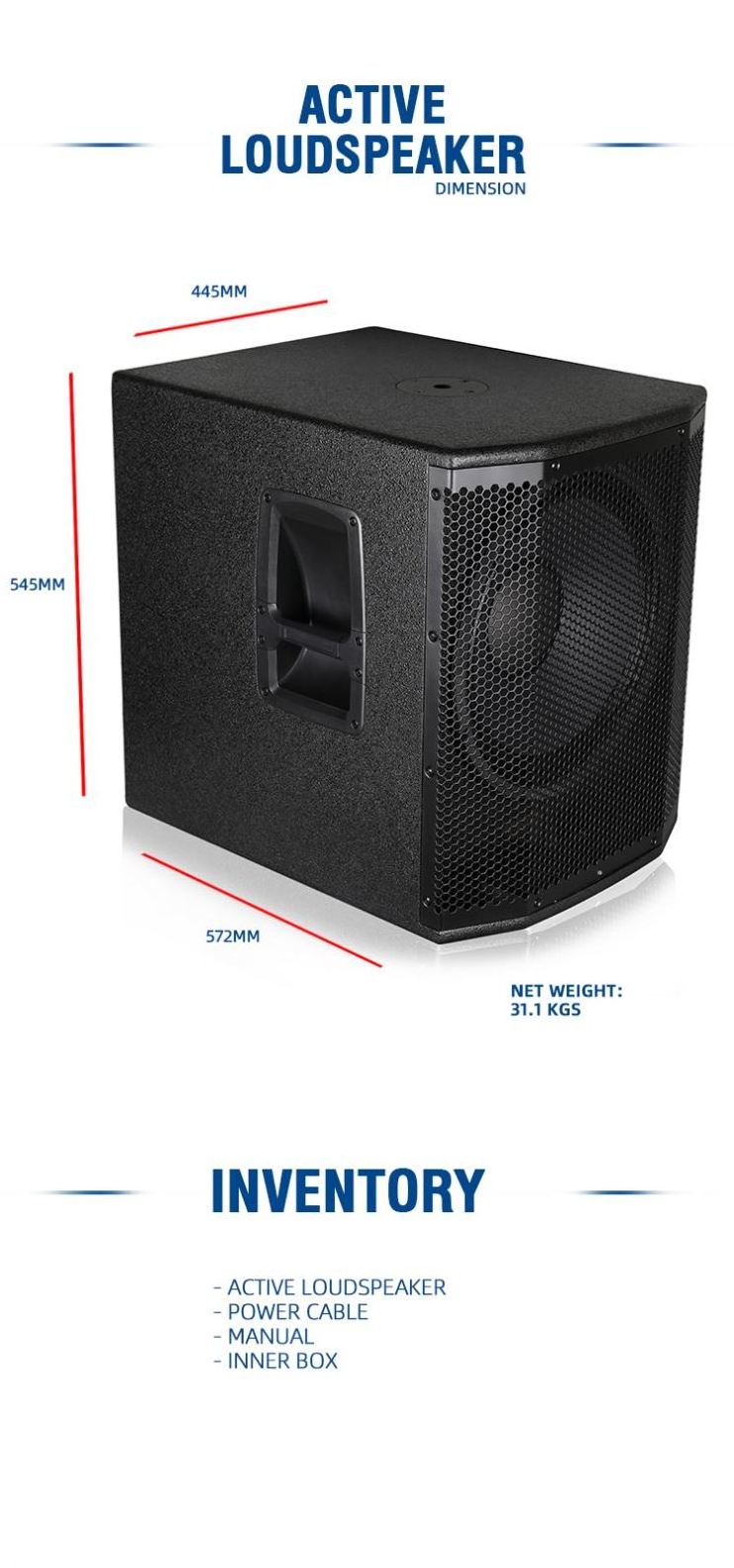 Class D professional active speaker stage 15 inch subwoofer with 1000w power amplifier module