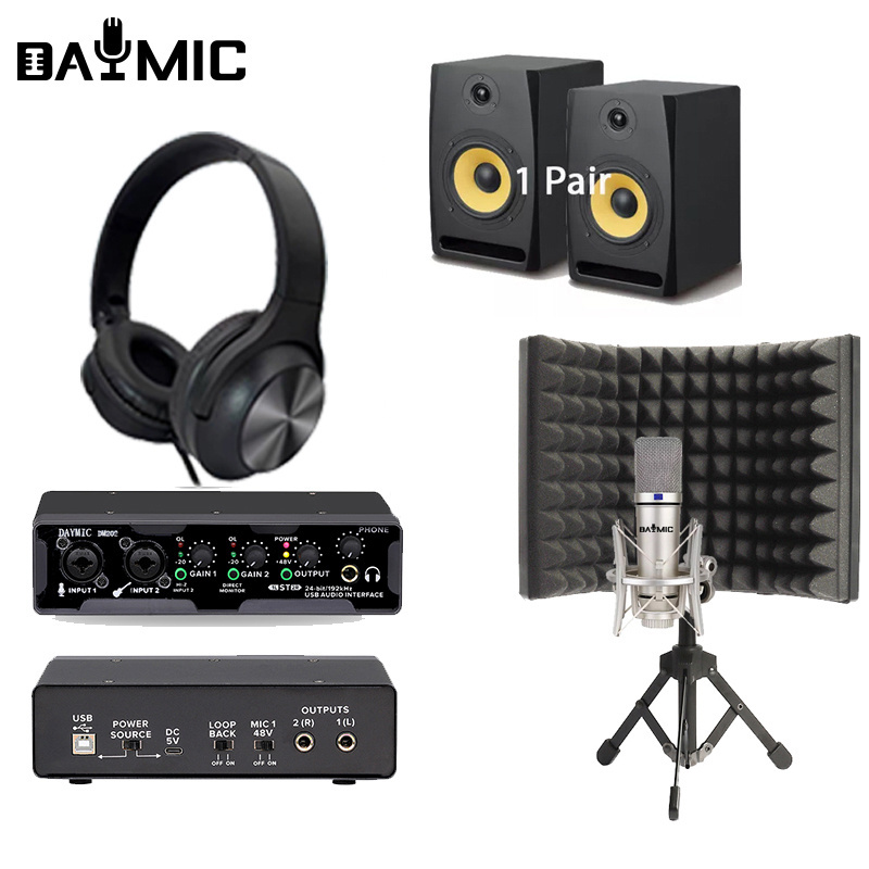 Professional Studio record Monitors speaker 34mm Microphone Headphones sound card home club Broadcast Recording Equipment Kit