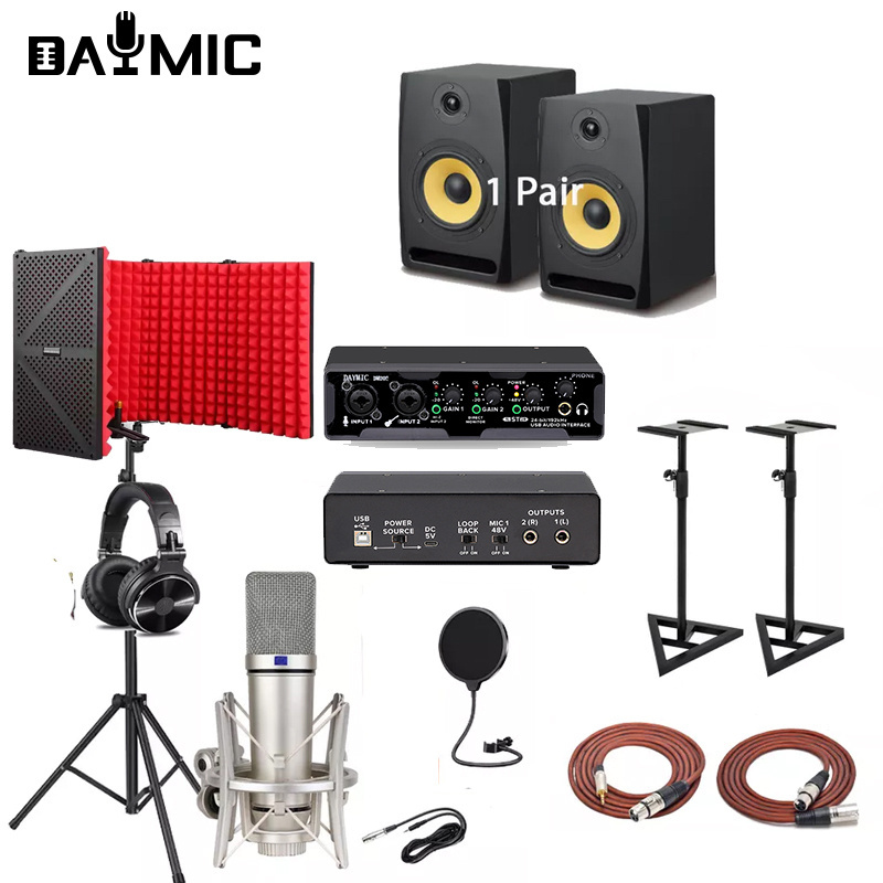 Professional Studio record Monitors speaker 34mm Microphone Headphones sound card home club Broadcast Recording Equipment Kit