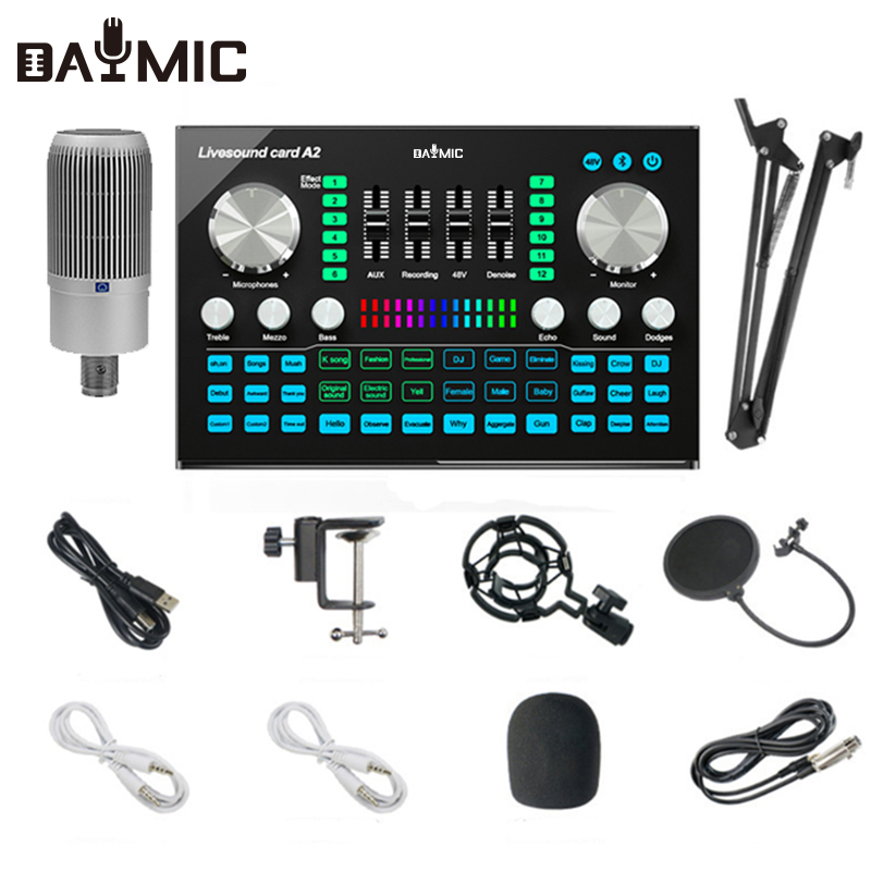 DAYMIC Professional Large diaphragm Microphone With sound card for Broadcasting Musical instrument recording