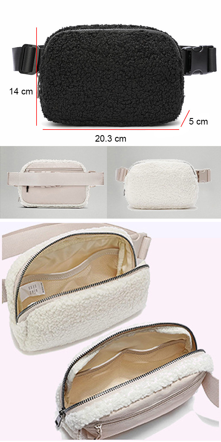 Wholesale Premium women waist bag fanny pack crossbody belt bag fleece sherpa purse sling waist running belt bag