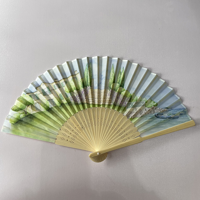 Custom Chinese Promotional Small Bamboo Fabric fan Folding Hand Held Paper Fans as Gift