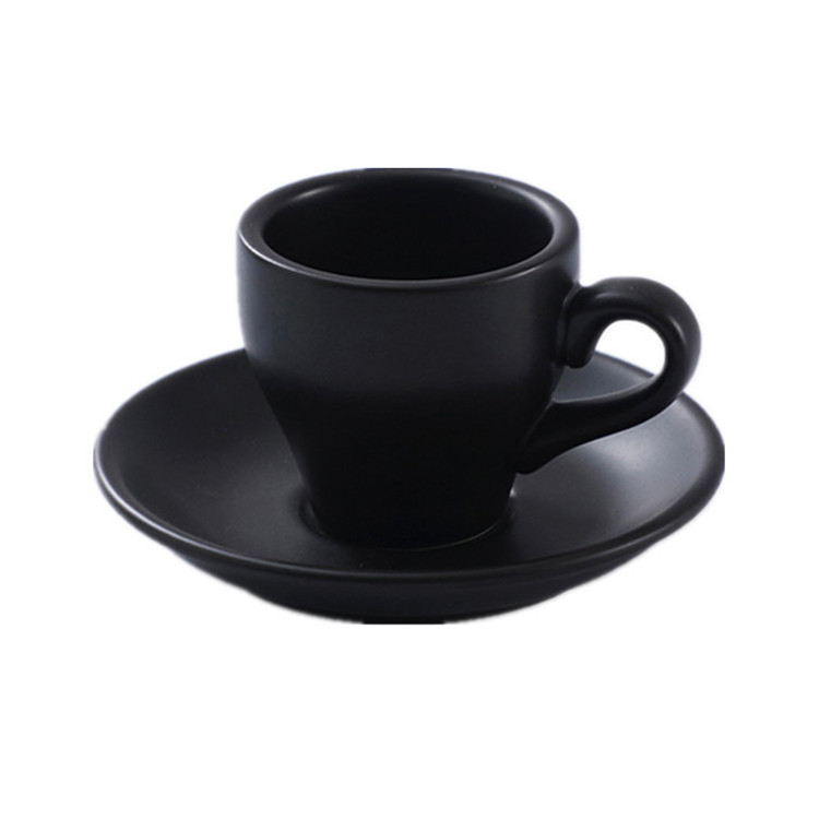 Italian Style Espresso Shot Cafe Mug Office Small Capacity Coffee Tasting Cup Black Frosted Ceramic Coffee Mug And Saucer Set