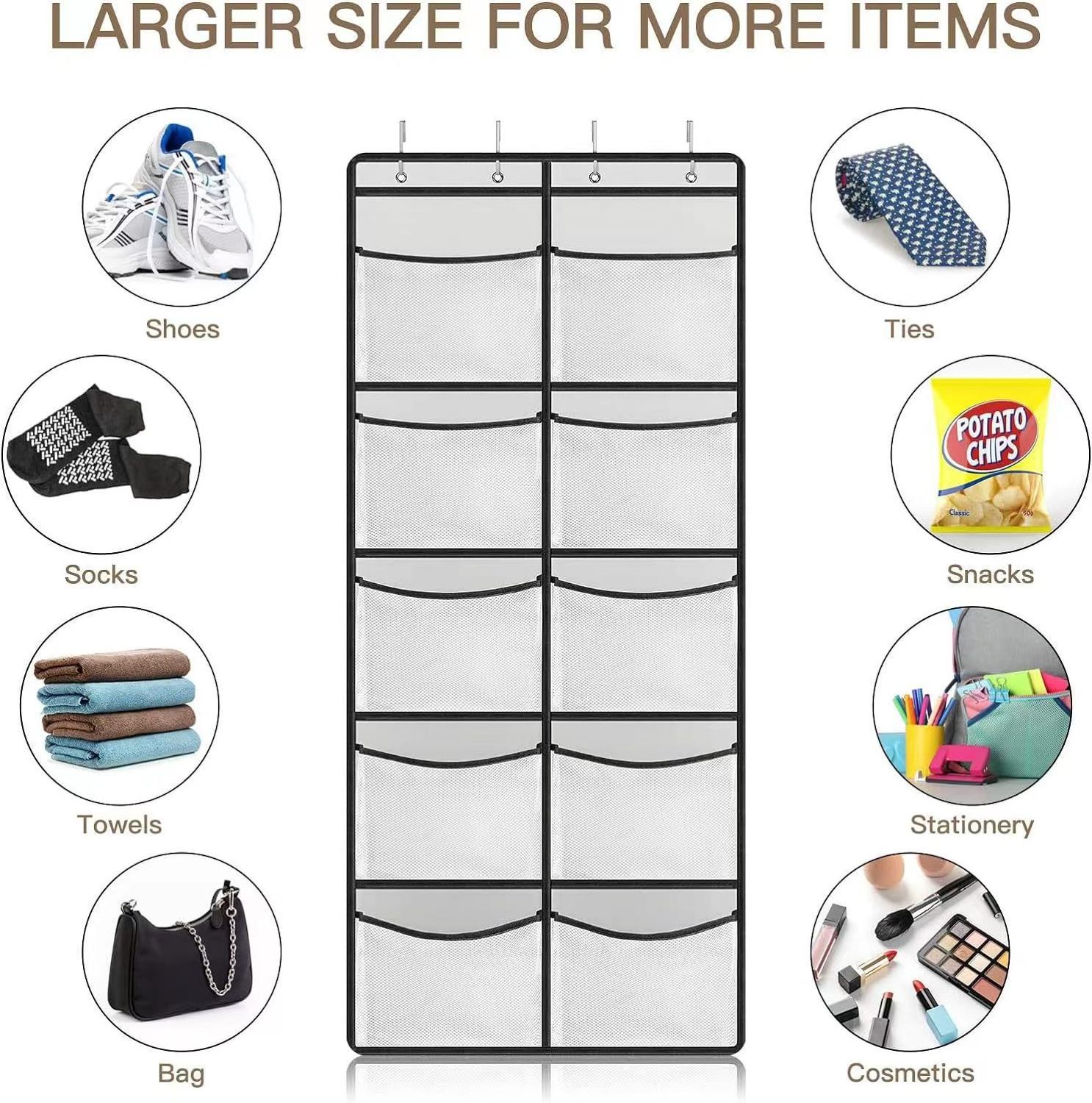 Customizable Non-Woven Mesh Pockets Shoe Organizer Over The Door Wall Mount Hanging Sundries Shoe Organizer