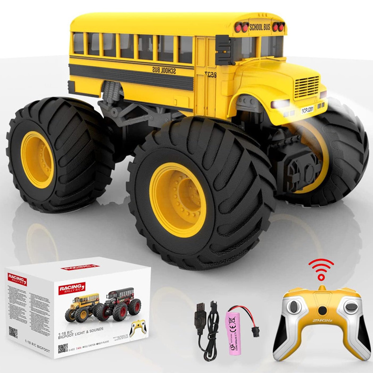 2.4GHz 1/18 Scale Remote Control Bus Car With Light And Sound Big Wheel Racing Engineering Cars RC Monster Truck