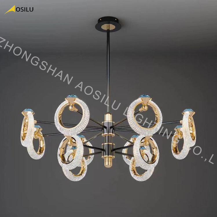 Modern Nordic LED Luxury Crystal Chandelier Ring Shape Nordic Kitchen Light Pendant